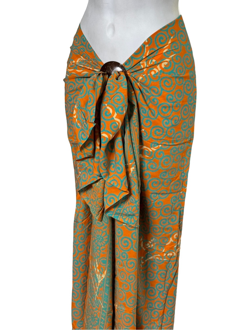 Green and Orange Swirl Bali Sarong - Picture 3 of 10